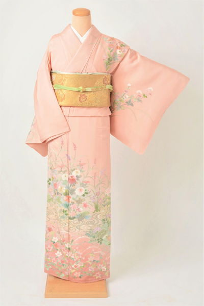 訪問着［サーモンピンクに花模様］