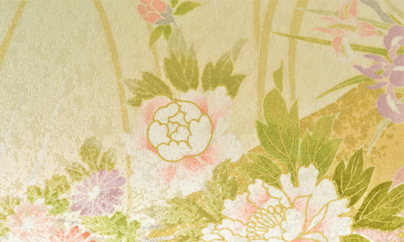 訪問着［淡緑色に木と花］