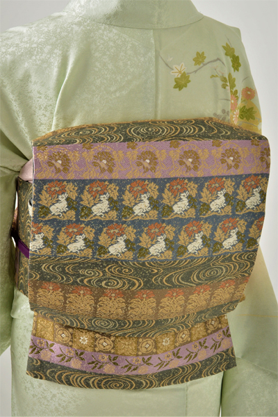 訪問着［淡緑色に木と花］