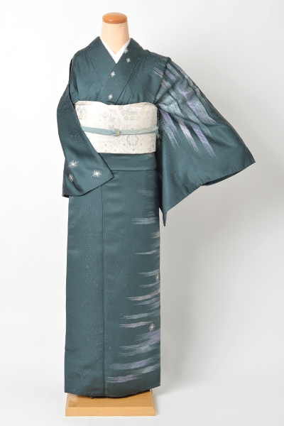 訪問着［濡羽色/霞・雪]