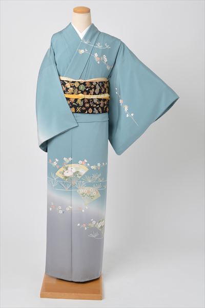 訪問着(ブルー・扇面)