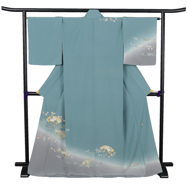 訪問着(ブルー・扇面)