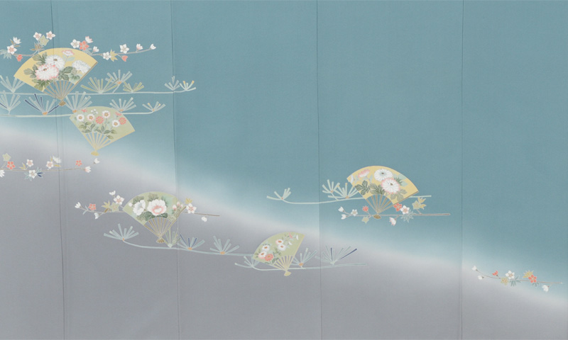 訪問着(ブルー・扇面)