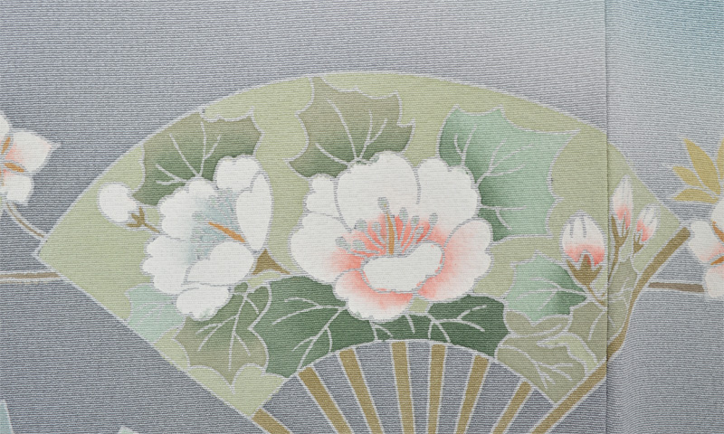 訪問着(ブルー・扇面)