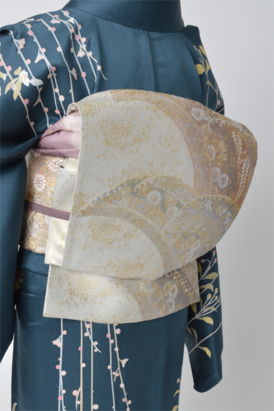 訪問着[花紺青色・椿]