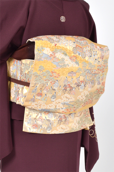 訪問着[茄子紺色地に花菱×陰抱沢瀉紋]