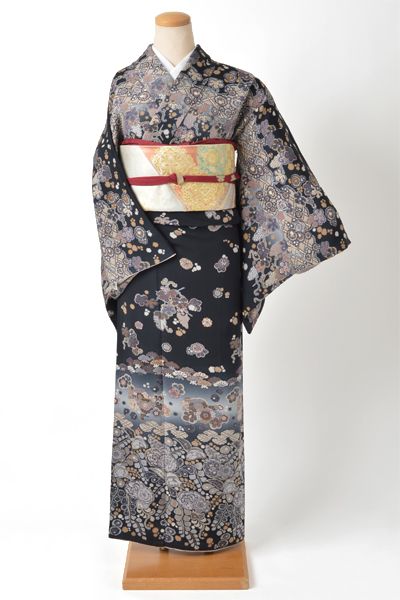 訪問着[黒地/辻が花風]