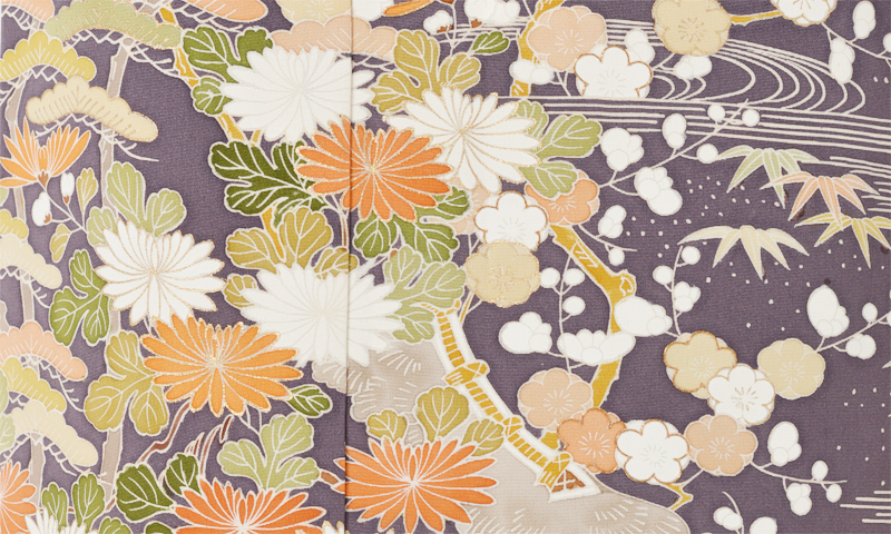 訪問着[濃鼠色/松竹梅に四季花.]