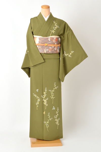 附下訪問着[加賀友禅・抹茶色]