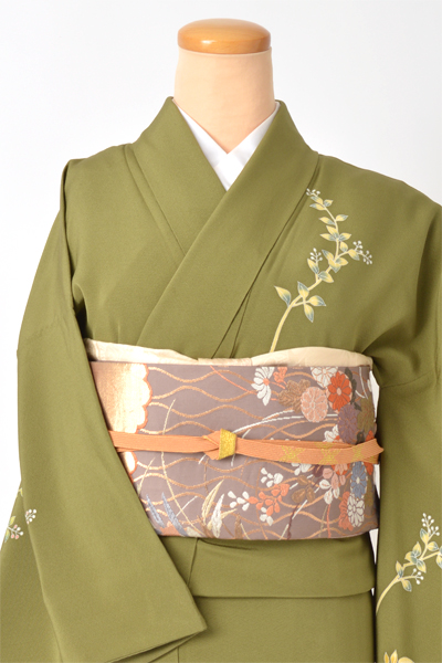 附下訪問着[加賀友禅・抹茶色]