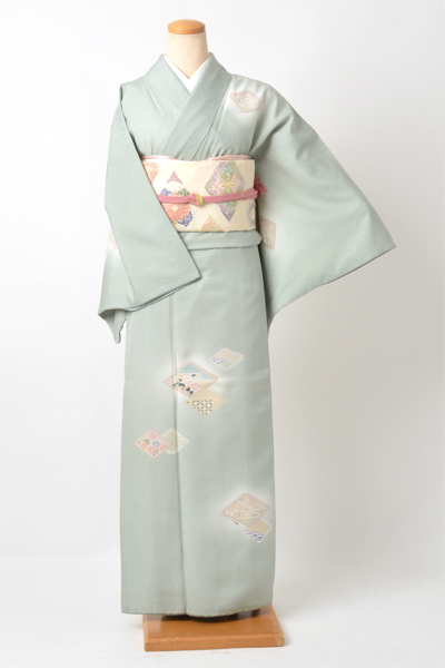 訪問着[浅緑色・組紐に花]