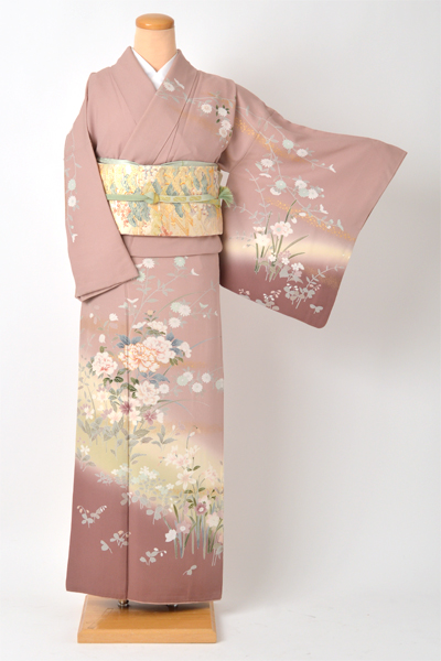 訪問着[京藤色・四季花金駒刺繍]