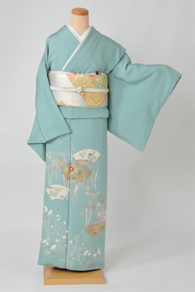 色留袖【青竹色/藤・地紙模様】