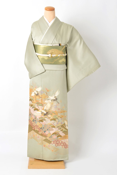 色留袖［裏柳色/鶴と松/Ｓサイズ]