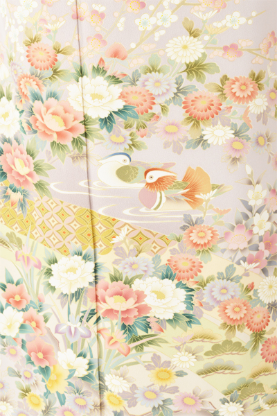 色留袖[竜胆（りんどう）色・四季花におしどり]