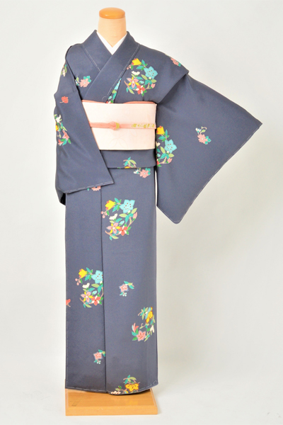 小紋［石板色に花］