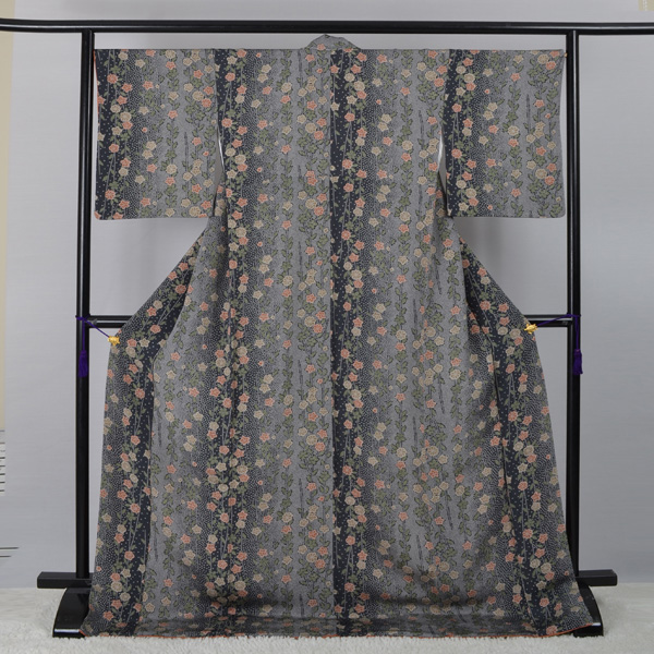 小紋/正絹［グレー/小花]