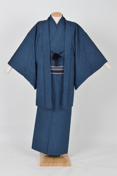 紬アンサンブル［紺碧色・節紬]