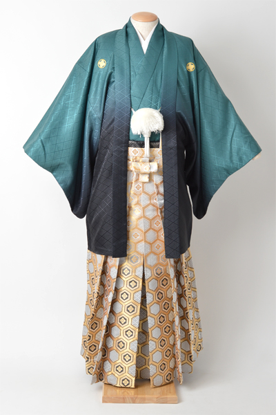 紋付袴[緑×黒グラデーション]