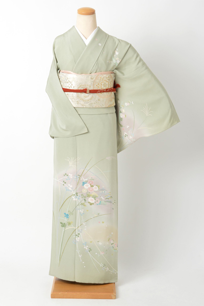 ひとえ_訪問着_抹茶・秋草花