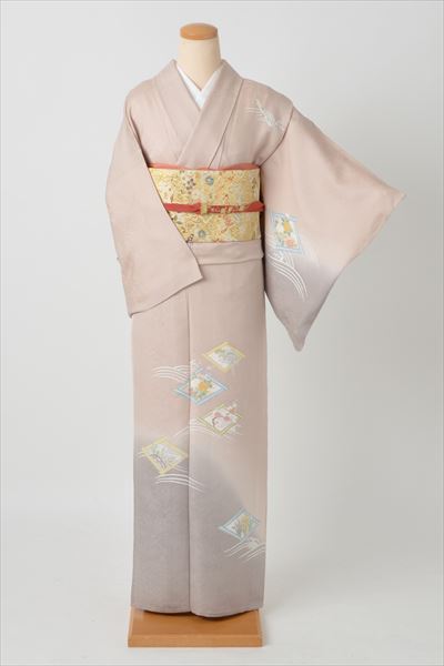 単衣(薄橙色・波と花いかだ)