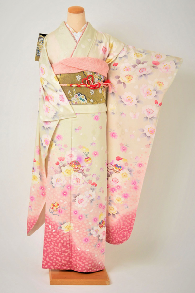 単衣振袖［オフホワイトに花］