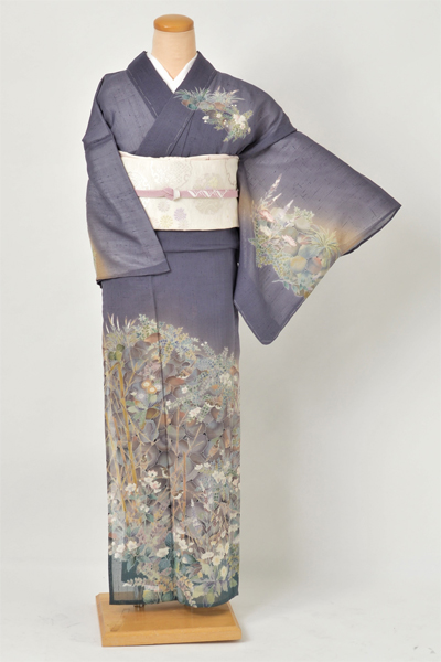 単衣紬［藤鼠色の紬訪問着］