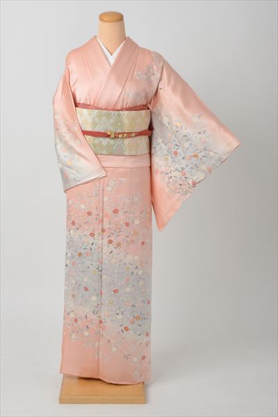 単衣(サーモンピンク・小花