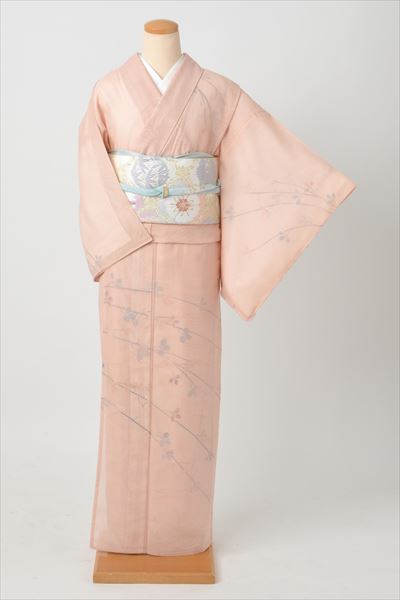 紗袷(ピンク地・秋草)