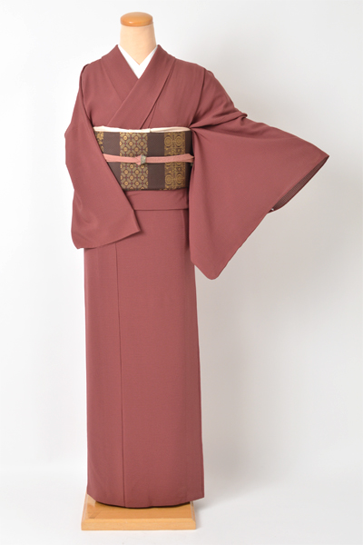 色無地［絽縮緬/濃紅梅色]