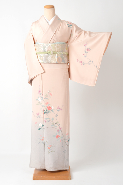 訪問着[サーモンピンク・花模様]