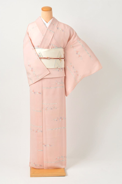 小紋［絽］桜色に小花