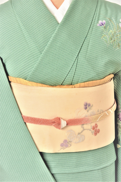 絽訪問着［千草色に小菊］