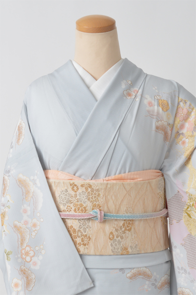 訪問着[水色地に松・梅・菊]