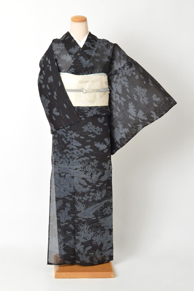 紬訪問着[黒地/御所解き文様]