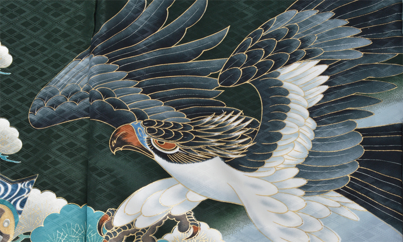 お宮参り［男児・深緑色に鷹］