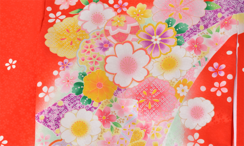 お宮参り［女児・赤地に熨斗目］