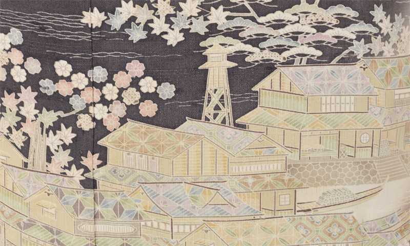 紬訪問着[チャコールグレー/御所解き文様]