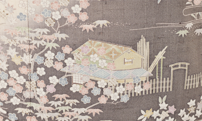 紬訪問着[チャコールグレー/御所解き文様]