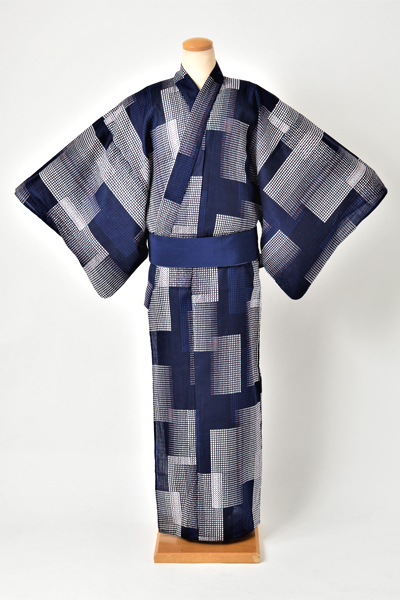 浴衣［171-179］紺地に大小の格子