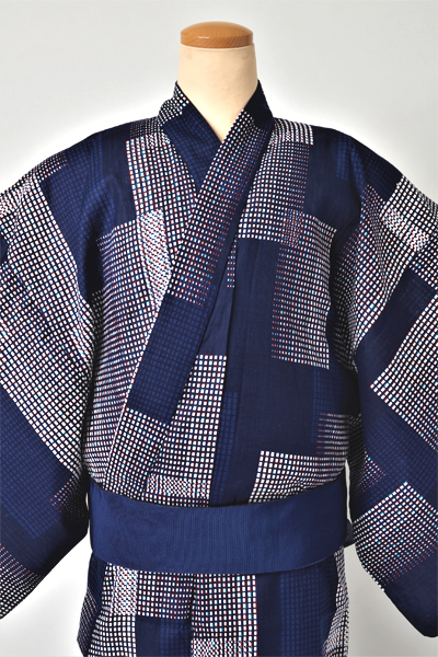 浴衣［171-179］紺地に大小の格子