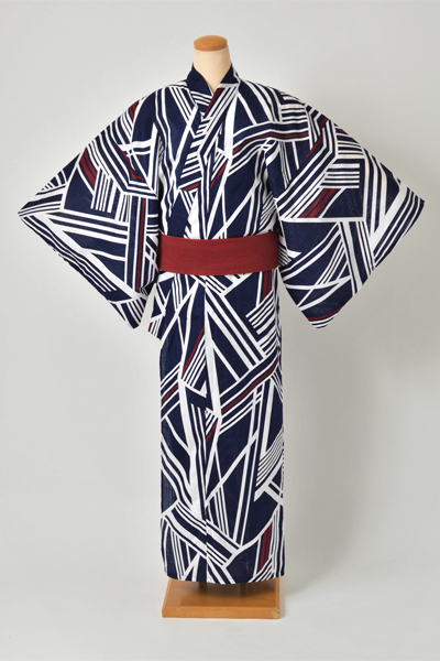 浴衣［164-172cm］紺、白の幾何学模様