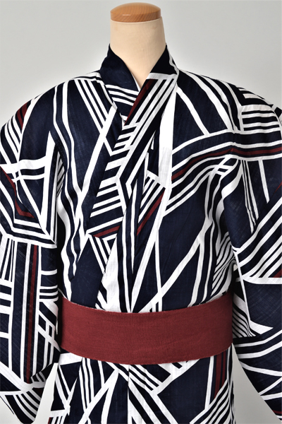 浴衣［164-172cm］紺、白の幾何学模様