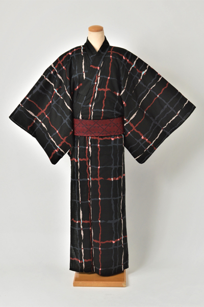 浴衣［172-180cm］黒地に変形格子模様