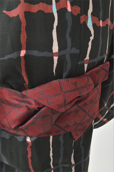 浴衣［172-180cm］黒地に変形格子模様