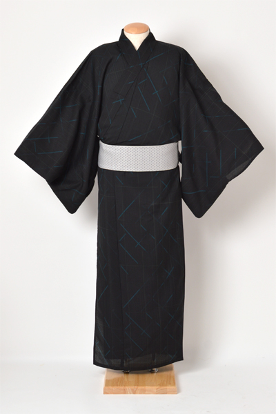 浴衣[175-184cm・黒色・ちぎれ格子]