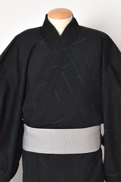 浴衣[175-184cm・黒色・ちぎれ格子]