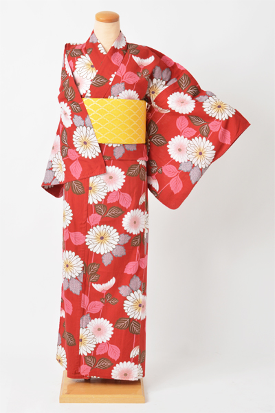 浴衣［紅色地に大菊]