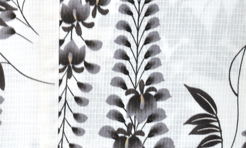 着物風浴衣(白地に藤の花)