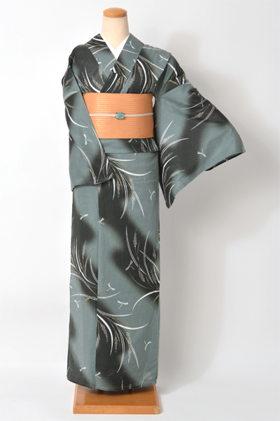 着物風浴衣(深緑にトンボ)